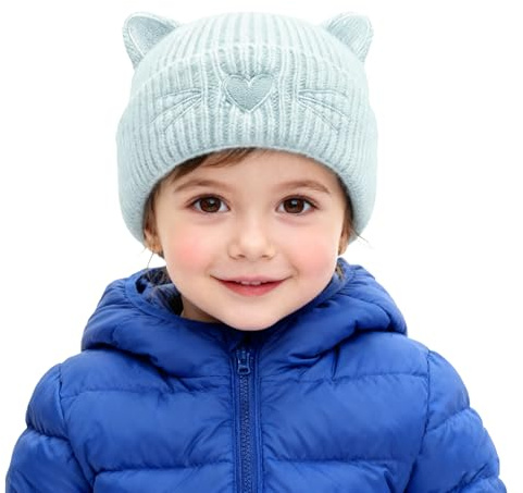 AYPOW Baby vinter mössa hatt med söt kattöra, varm mjuk elastisk stickad skalle keps för småbarn pojkar flickor unisex, 0-36 månader spädbarn öronlapp mysiga mössor för utomhusaktiviteter, BLÅ, 1-3 År