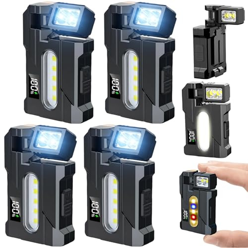 Lot de 4 lampes de poche G5 EDC 1200 lumens, super lumineuses à 7 modes, mini lampes de poche plates G5 EDC rechargeables, portables, petites lumières LED avec clip, torches magnétiques rotatives pour