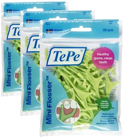 Mini Flosser, 36 ud., hilo dental, herramienta de eliminación de la paca dental eficaz para una limpieza interdental sencilla, para espacios estrechos (Paquete de 3)