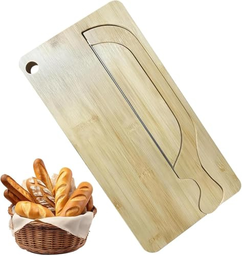 Bread Bow Knife 8 Inch | with Matching Crumb Tray, Universal Left & Right Handed Design,Rustic Farmhouse Kitchen Tool, Bagel Loaf Slicing Gadget | for Bakers & Restaurants (Bamboo)