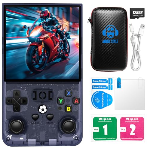 R36MAX Retro Handheld Game Console, 4.0-Inch IPS Display, 720x720 Resolution, Linux System, 128GB Support 22000+ Classic Games, Retro Gaming Console with Portable Case(Transparent Gray 128GB)