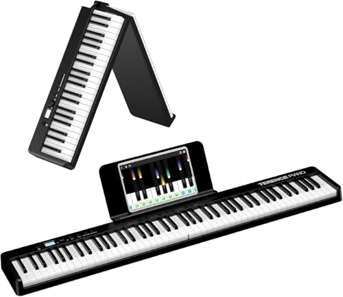TERENCE E-Piano 88 Tasten faltbar, halbgewichteten Tasten, 1800mAh | Keyboard Piano Inkl. Pedal, Notenständer, Audiokabel. 8h Akku. Perfekt für Anfänger, Zuhause oder unterwegs