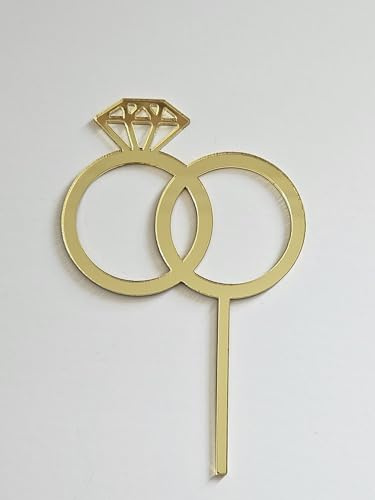 Engagement Ring Cake Topper – Double Wedding Rings Cake Decoration for Proposal, Engagement Party, Bridal Shower or Wedding Cake (Gold Mirror Acryl)