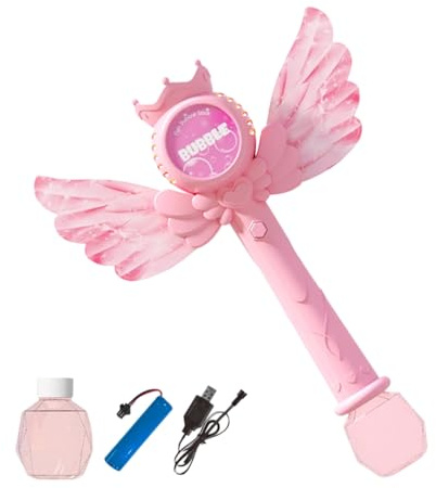 de Burbujas con luz de, de máquina de Burbujas para niñas, varitas de Burbujas iluminadas para niños, varitas de Burbujas automáticas a Pilas con diseño de ala, Luces y música
