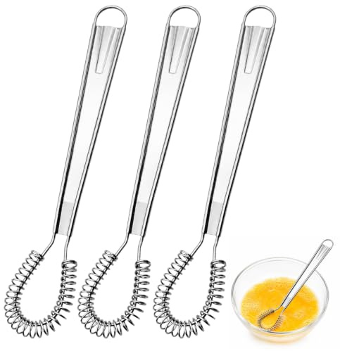 3 Stück Spiralbesen, Premium Mini Schneebesen Set aus Edelstahl mit Ergonomischem Design, Perfekt für Rühren und Mischen von Milch, Milchtee, Eiern und Mehr, Rostfrei und Leicht zu Reinigen Küchenuten