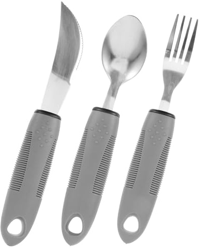 PLAFOPE Set de Couverts Anti-dérapants en Acier Inoxydable Poignée en Caoutchouc, Ustensiles Portables Adaptés pour Personnes Âgées et Handicapées à Usage Extérieur ou Domicile