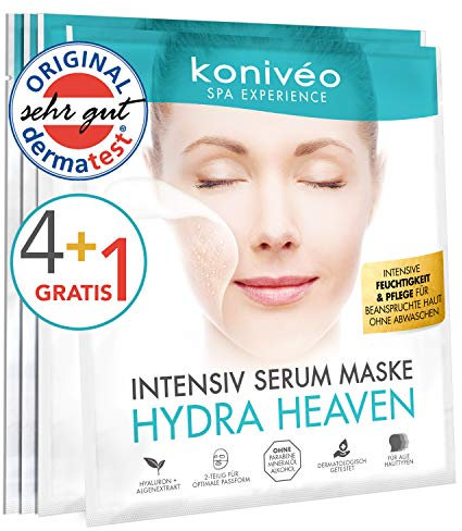 Hyaluron Tuchmaske – Hochdosierte Gesichtsmaske - Feuchtigkeit Gesicht Maske Vliesmaske von konivéo 4 + 1 Stück