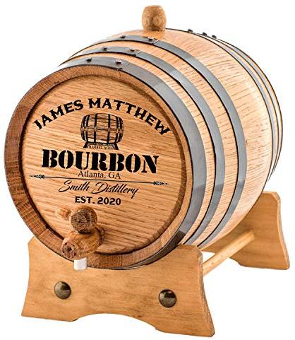 Personalized - Custom American White Oak Bourbon Aging Barrel - Oak Barrel Aged (2 Liters, Black Hoops)