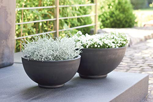 Wunderschöne Pflanzschale/Schale zum Bepflanzen – Runde Blumenschale - Kunststoff/Kunststoffschale - Winterfest (Groß: Ø 40cm, Anthrazit)