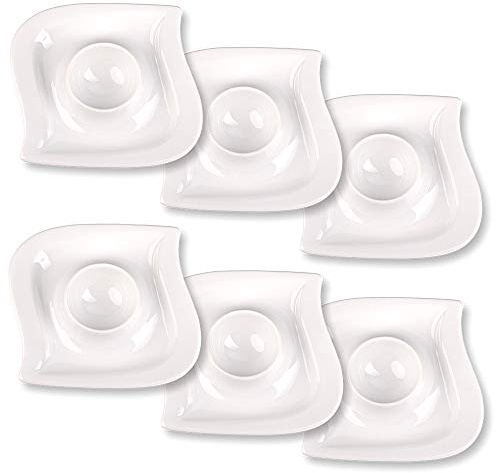 Schramm® 6 Stück Eierbecher Porzellan weiß geschwungen Eierhalter mit Ablage Eierständer