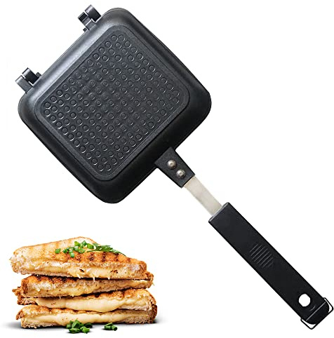 Jean-Patrique Stovetop Panini Grill Press Sandwich Maker, Black – Ceramic Nonstick Grilled Cheese Maker with Handles - Indoor & Outdoor Double-sided Sandwich Toaster