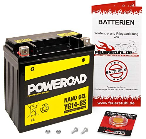 Gel-Batterie für Kawasaki VN 800 Classic, 1999-2003 (VN800AB) wartungsfrei, einbaufertig, startklar, inkl. 7,50€ Pfand | Gel, wartungsfrei, einbaufertig, startklar, auslaufsicher, von Poweroad, inkl. 7,50€ Batteriepfand