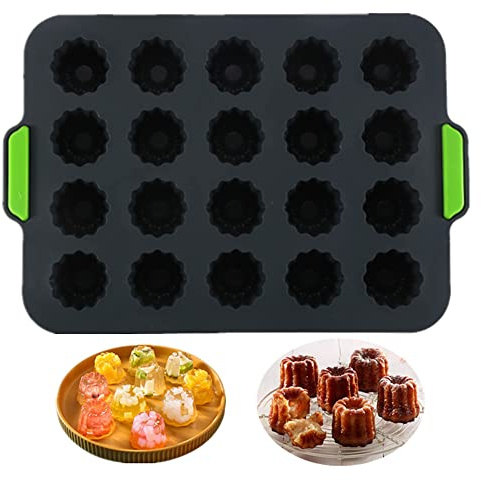 KeepingcooX® 20 Cavity Jelly Mold Gourmet Style Cannele Bordelais Mould, Mini Muffin Tin, Silicone Baking Mold for 20 canelés, Cold and Heat-Resistant, Non-Stick Cupcake Form, Random Color
