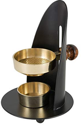 NKlaus Weihrauchbrenner höhenverstellbar Weihrauchständer mit Holzgriff schwarz Gold lackiert für Weihrauch Harze und Räucherwerke Betriebsart Teelicht 3320