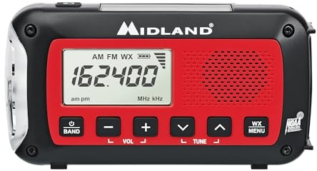 Midland® - Radio météo ER10VP avec lampe de poche et alerte d'urgence - Radio AM/FM - Compacte et facile à transporter - Signal SOS stroboscopique et prise casque