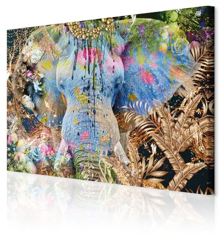 decomonkey Bilder Tiere 120x80 cm 1 Teilig Leinwand Bilder Wandbild Elefant | Strukturleinwand, Holzkeilrahmen, Bild auf Leinwand, Kunstdruck, Wanddeko, Wohnzimmer, Wanddekoration, schwarz, bunt