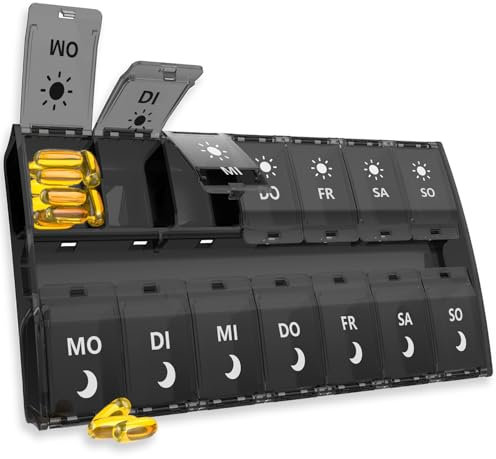 Large Pill Box Tablet Organiser, Weekly Pill Boxes 7 Day 2times, XL 14Day Pill Organiser with Compartment Daily Pill Case for dosset Box for Fish Oil/Vitamin/Supplements, BPA Free