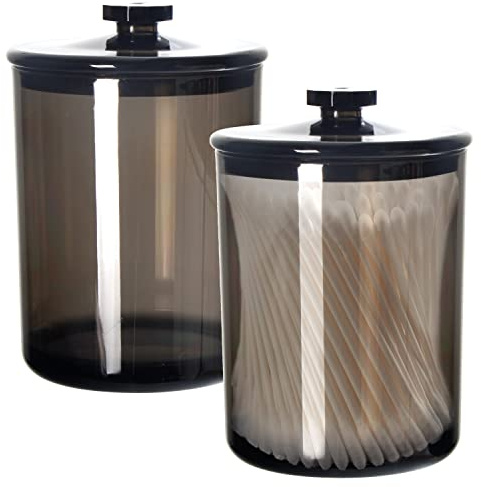 Youngever Black Plastic Apothecary Jars, Qtip Holder, Cotton Swab Holder, Bathroom Vanity Organizer for Cotton Balls, Cotton Pads, Qtips (2 Sets 15 Ounce)
