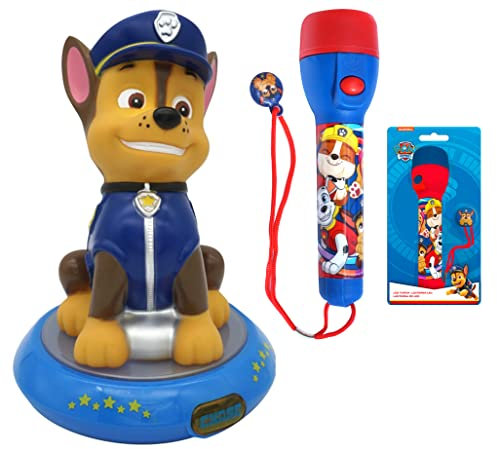 Paw- Patrol Juego de 2 piezas de antorcha de luz LED grande y lámpara de noche de mesa con figura 3D, linterna de juguete multicolor de plástico, regalo para decoración del hogar unisex