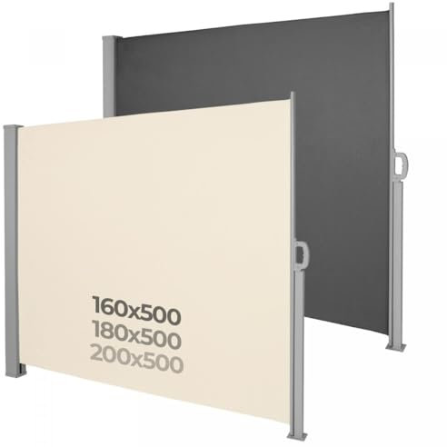 Jago® Tenda da Sole Laterale - 500 x 160/180/200 cm, Anti UV, Frangivento, Frangivista - Paravento Laterale, Rettratile, Avvolgibile, da Esterno, Giardino, Balcone, Terrazzo (160x500 cm, Beige)