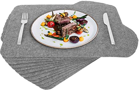 Rubberneck Premium Tischsets aus Filz - abwaschbar & rutschfest - 12er Set Platzsets Tisch-Matten Untersetzer - 45x32 cm - Hellgrau | Tisch-Matten Untersetzer, geprägte Antirutsch-Unterseite, abgerundete Kanten, abwaschbar, 12 Stück für Esstisch & Gartentisch