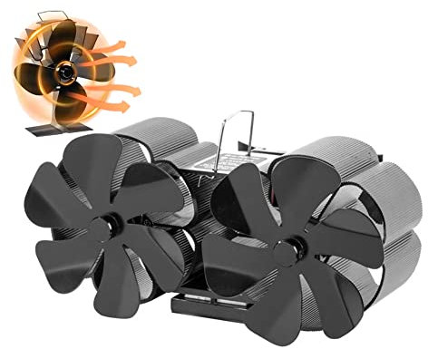 MIHTRA Ventilador Estufa Leña 12 Palas, Ventilador para Chimenea de aspas con Doble Motor,Ventilador para Estufa de leña,Ventilador Calor, para Estufa de Gas/Pellet/Madera/Quemador de leña