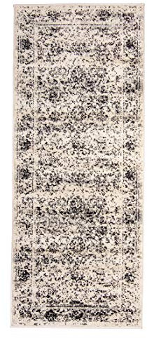 Mazovia Läufer Teppich Flur - Vintage Teppichläufer - Kurzflor, Weich - für Vorzimmer Küche Korridor - Vintage Muster - ÖKO-TEX - Meterware - Used Look Vintage Optik 80 x 200 cm Beige Grau