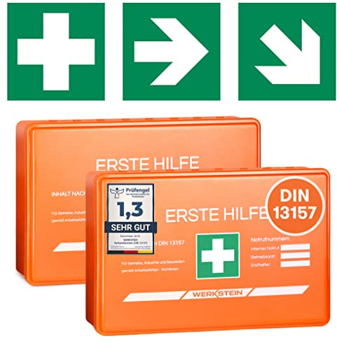 2x Erste Hilfe Verbandskasten inkl. Wandhalterung [DIN 13157:2021] | Erste Hilfe Kasten für Betrieb, Büro & Zuhause - Erste Hilfe Koffer - Verbandsmaterial - Notfallbox - First Aid Bag