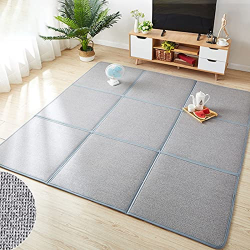 YLWX Faltbarer Rattan-Bambus-Teppich, Wohnzimmer-Schlafzimmer-Nachttisch-Tatami-Bodenmatte, Picknick und Garten-Yoga-FußTeppiche (Color : Gray)