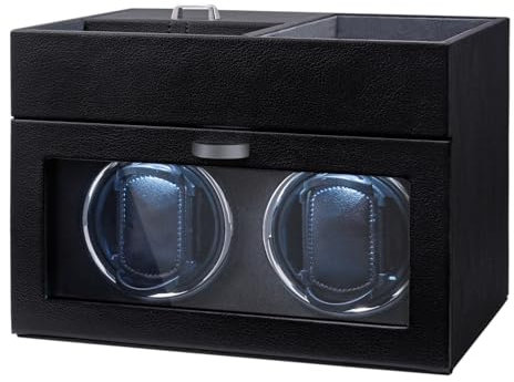 Mcbazel Automatische Uhrenbeweger 2 Uhren, Multifunktionaler Watch Winder Leder Automatische Uhrenanzeige LED-Licht Leisem Motor Luxuriöse Schmuckaufbewahrungsbox -Färberei