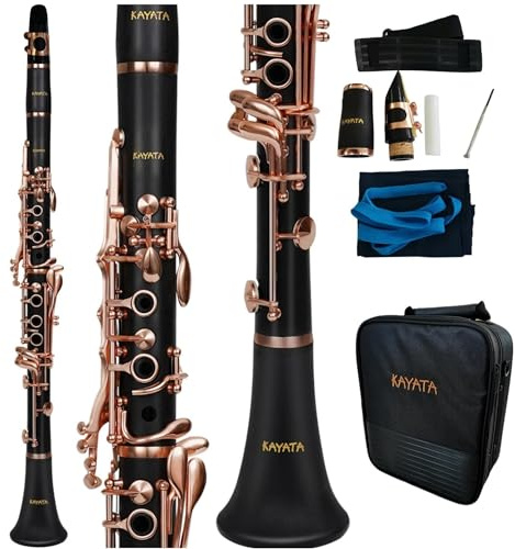 KAYATA B Flat Clarinet - Rose Gold Plated Student Clarinet with Reed, Cleaning Kit, Canvas Case