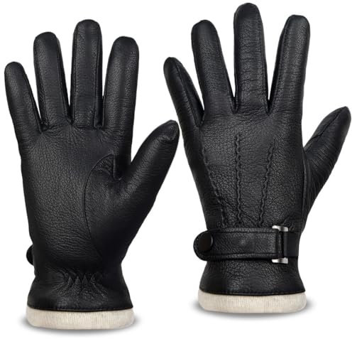 Harssidanzar Herren Winter Leder handschuhe,Echtleder Warme Kaschmir gefütterte Touchscreen Texting Handschuhe für das Fahren KM051EU,Schwarz, Größe L