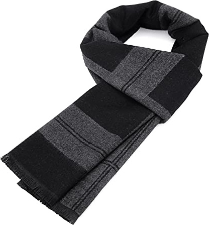 Zando Schal Schwarz Herren Winter, Herrenschal Winter, Winterschal Weihnachtsschal Herren, Schal Männer, Men Scarf, Schwarz Grau, Einheitsgröße