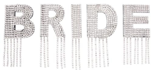 INFUNLY Bride Patches Iron on Bride Rhinestone Patch with Tassel Fringe Bride Pearl Letter Patch for Wedding Bling Glitter Repair Appliques for Clothing Shirts Jeans DIY Craft, Wedding Applique