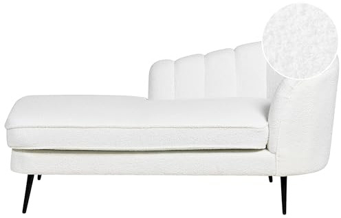 Beliani Chaiselongue Bouclé weiß rechts mit Lehne Muschelform Metallbeine schwarz Allier