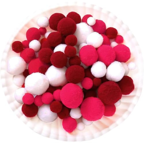 Wambere 130 Stück Pompons,2cm Mini Pompons zum Basteln,Flauschigen Plüschbälle DIY Pompom Girlande Zubehör für Handwerk Herstellung Schmuck Weihnachten Girlande Kinderzimmer,Rot-Weiss