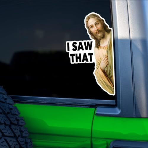 Nouiroy 2 Stück lustige Auto-Aufkleber I Saw That Jesus Aufkleber Vinyl Aufkleber Autoaufkleber und Aufkleber Lustige Stoßstange Aufkleber für Auto Fahrzeug LKW Autofenster (rechts Jesus)