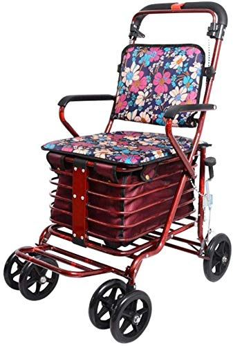 Andador, carrito de compras plegable, andadores de cuatro ruedas Andadores Carro liviano ajustable en altura con asiento acolchado y canasta de transporte Todo está bien (A)