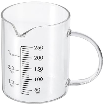 PATIKIL 250ml Glass Measuring Cup, 3.3 Borosilicate Glass Graduated Black Printed Scale Liquid Measure Cups Beaker with V-Shaped Spout for Kitchen