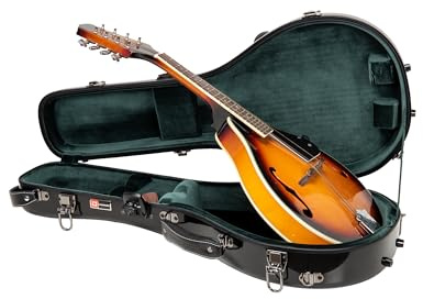 Crossrock Fiberglass A-Style Mandolin Case, with Accessory Compartment, Backpack Straps, TSA Lock-Black (CRF2020MABK)