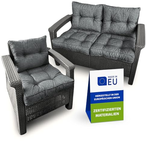 Pillows24 - Loungemöbel Kissen | Rechteckige Rückenkissen 50x40 für Outdoor | Auflagen, Kissen & Polster für Gartenmöbel, Rattanmöbel, Lounge & Sessel | Made in EU | Dunkelgrau