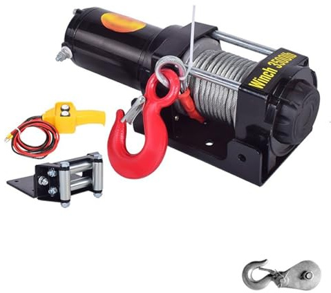 Petit palan électrique Portable, treuil de grue électrique monté sur véhicule 12v 24V, treuil d'auto-sauvetage for véhicule tout-terrain CAIHUA (Color : 24v 3500 lbs handle switch)