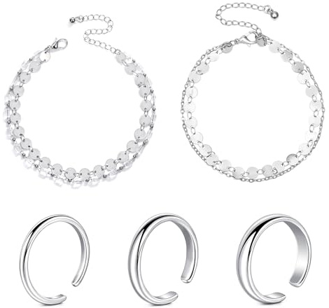 Rajnard Tåring och fotledsarmband 2 mm/3 mm/4 mm klassisk justerbar tåring öppen tå ring och armband silver rosa och guld, Metall