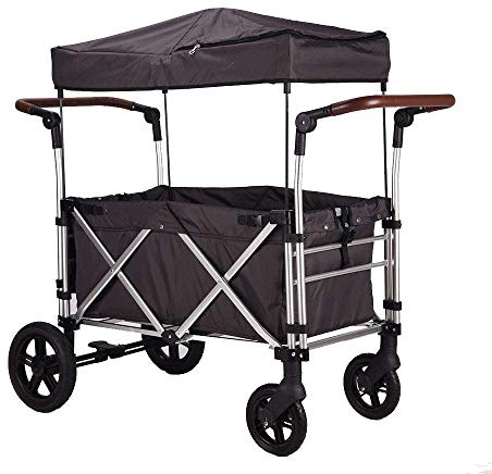 JKSVTF Push&Pull Aluminum Alloy Stroller with Canopy for Children| Multi-Function Folding Wagon for Kids|Large Capacity Folding Garden Trolley | Outdoor Truck