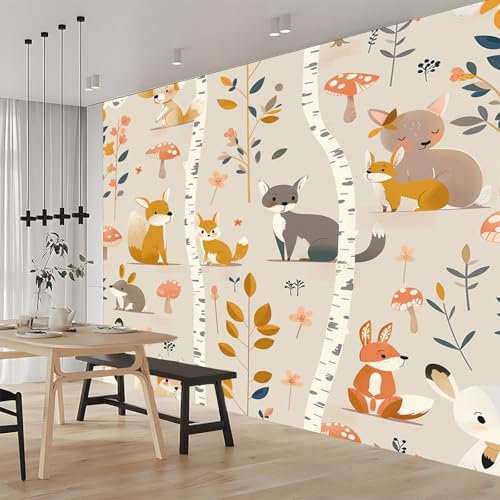 Papier Peint Animaux De La Forêt De Dessin Animé 300x210 cm 3D Panoramique Murale Salon Papier Peint intissé pour Chambre Salon Personnalisé Décoration Murale