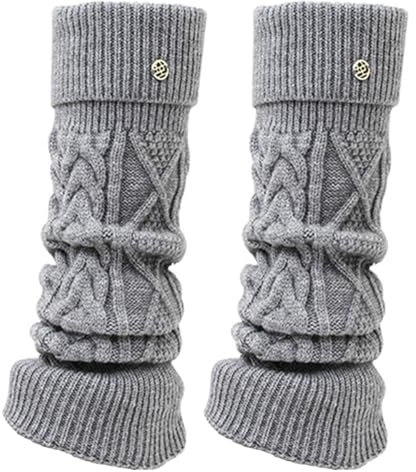 Stulpen für damen Mädchen aus Wolle Beinstulpen Gestrickte Beinlinge Leg Warmers Beinwärmer Flexibel Warme Kniewärmer Stiefelstulpen Langer (Grau, S/L-57cm)