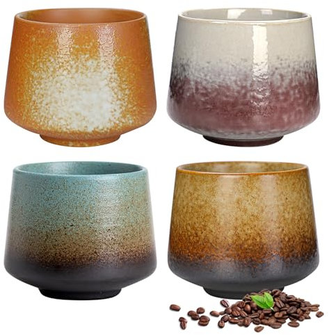 BORDEAG Tazza Da Caffè in Ceramica 190ML, 4 Pezzi Tazzine Caffe, Tazza Da Tè in Ceramica, Tazzine Da Caffè, Tazze Cappuccino per Caffè Tè Bevande