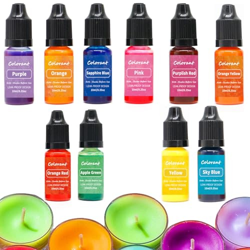 Soja-Wachs für Kerzenherstellung, 10 Farben 10 ml/Flaschenkerzenfarbstoff, Flüssigfarbstoff auf Ölbasis für Wachsschmelzen, hochkonzentrat