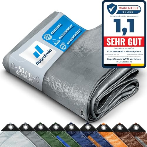 Floordirekt Abdeckplane | Gewebeplane | Schutzplane | Bootsplane | Zeltunterlage für Camping & Outdoor | Garten | wasserdichte Planemit Ösen | Viele Größen & Farben 2x3m, 6m² 80 g/m², Silber