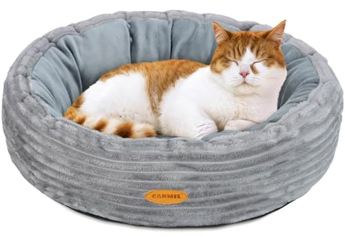 GDGZT Katzenbett, Hundebett Rund, 50,8 cm Katzenbett Flausching, Waschbares Rundes Haustierbett, Katzenkorb zum Schlafen, Grau